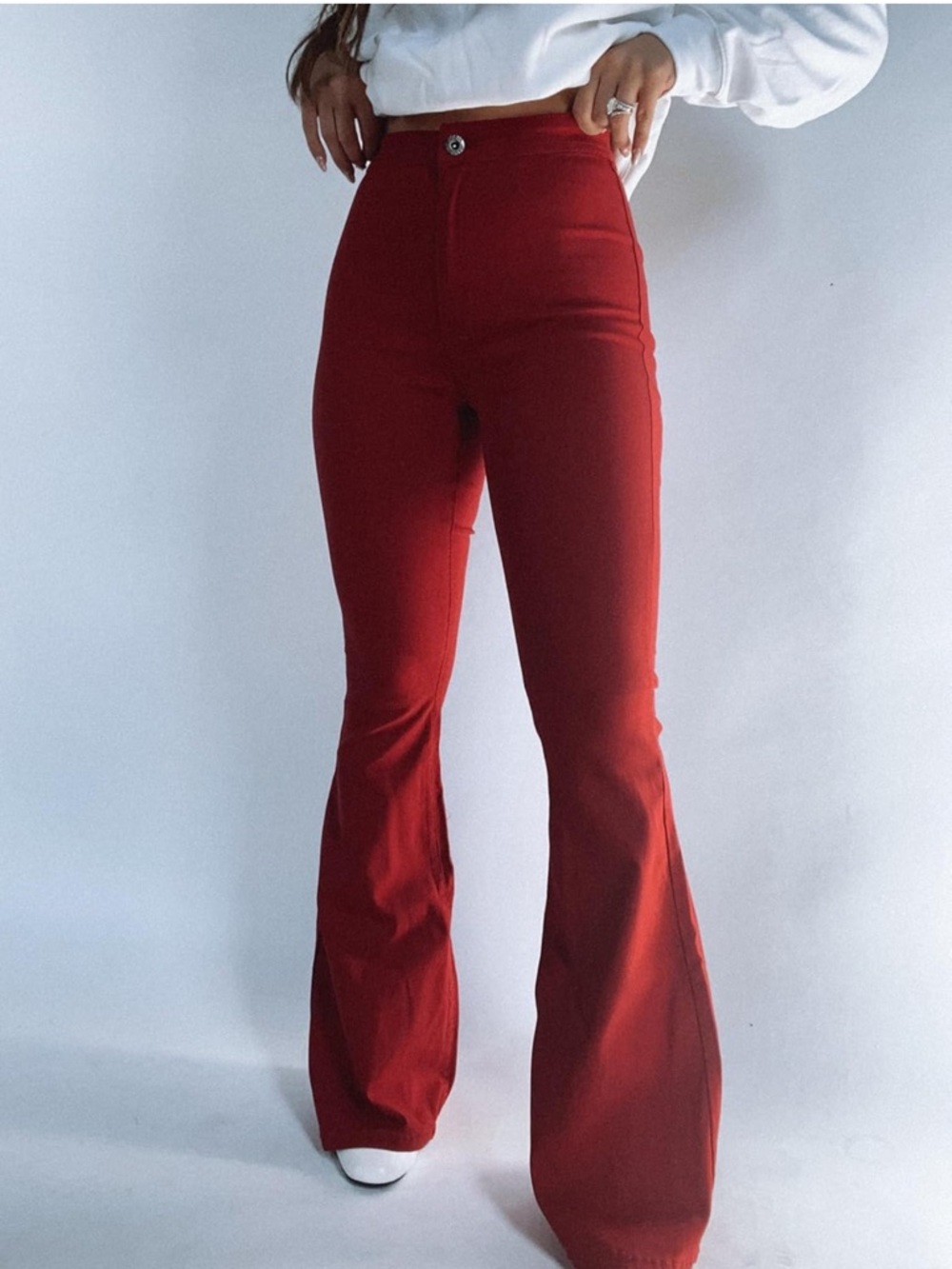 High-Rise Red Flare Jeans - Women